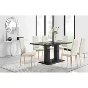 Image of Furniture Box Imperia 6 Black Dining Table and 6 Cream Velvet Milan Gold Leg Chairs