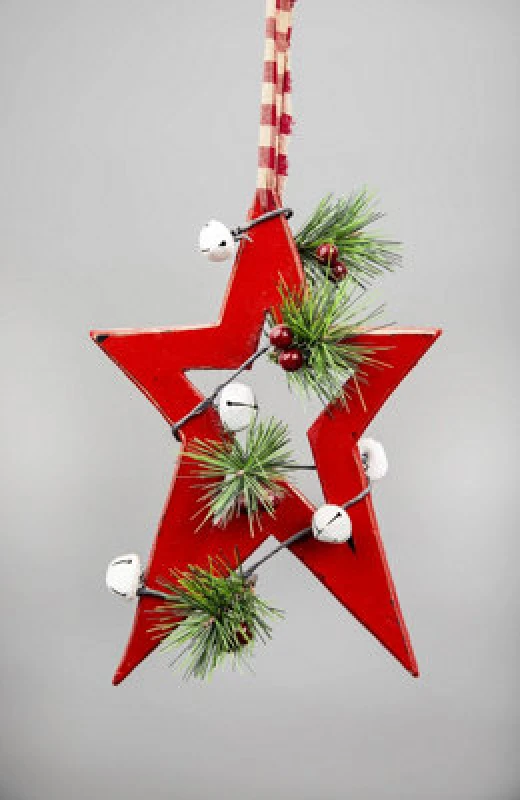 Image of Shatchi Wooden Hanging Decoration Star Shape Red 18X1.2X26cm Red
