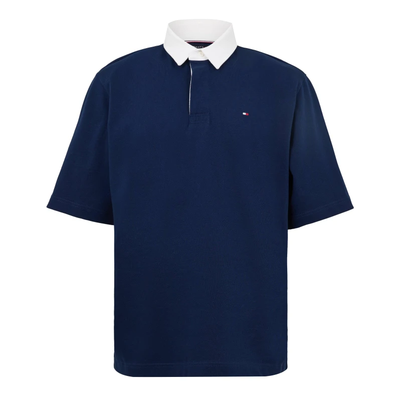 Image of Tommy Hilfiger Mens Back Flag Short Sleeve Polo Shirt Carbon Navy male M