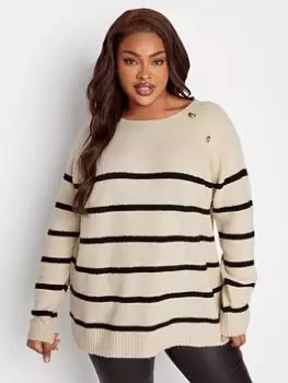 Image of Yours Stripe Button Detail Jumper, Natural, Size 26-28, Women