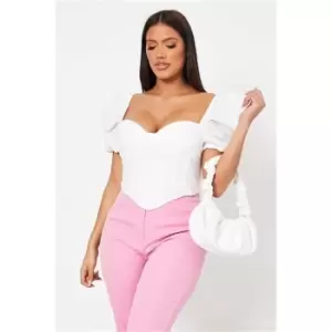 Image of I Saw It First White Woven Puff Sleeve Underwired Corset Top - White