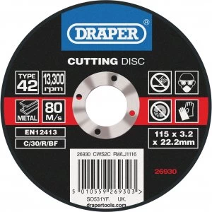 Image of Draper Depressed Centre Stone Cutting Disc 115mm 3.2mm 22mm