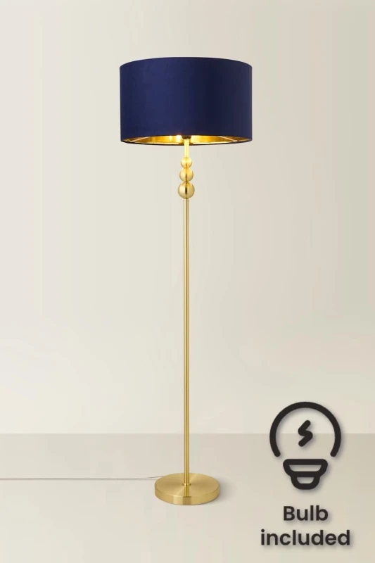 Image of ValueLights ValueLights Marissa Gold Stacked Ball Floor Lamp with Velvet with Gold Inner Shade & Bulb in Dark Navy Dark Navy One Size Unisex 505940606