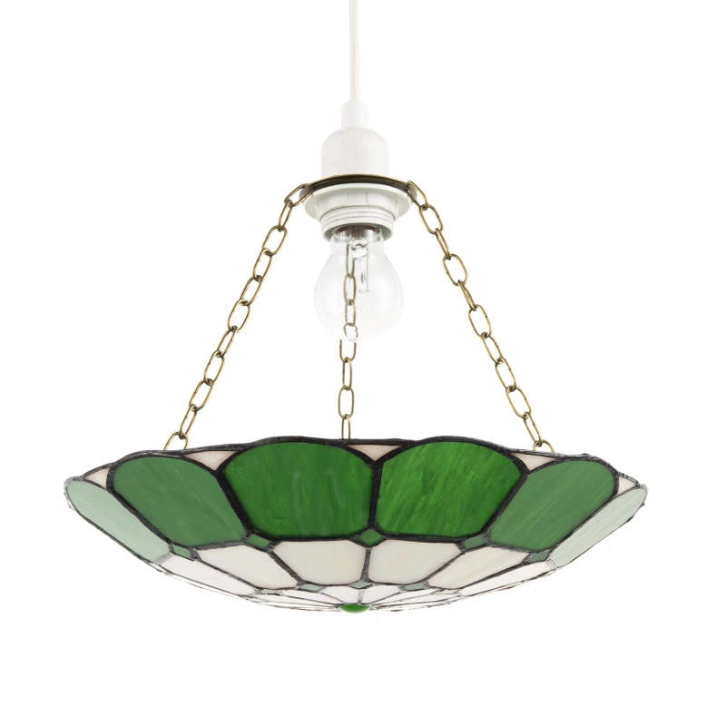 Image of Happy Homewares Dark Emerald Green & Opal White Tiffany Glass Pendant Lighting Shade Green Unisex
