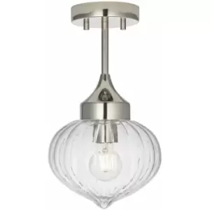 Image of Loops - Semi Flush Ceiling Light Fitting - Bright Nickel Plate & Ribbed Glass Shade