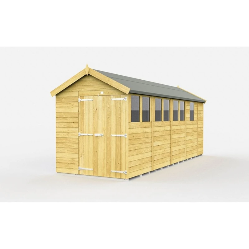 Image of Buttercup Farm 6 x 17 Feet Apex Shed - Double Door W/ Windows - L503 x W175 x H217cm in Brown Brown Unisex