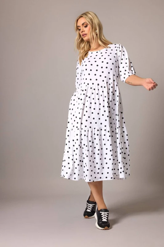 Image of Yours Womens Polka Dot Maxi Dress in White Size: 26-28 White Female 26-28