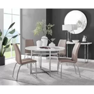 Image of Furniture Box Adley White High Gloss Storage Dining Table and 4 Cappuccino Isco Chairs