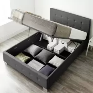 Image of End Lift Ottoman Storage Bed Single Black Linen