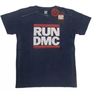 Image of Run DMC - Logo Unisex XX-Large Snow Wash T-Shirt - Blue