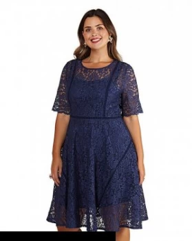 Image of Yumi Curves Fit And Flare Navy Lace Dres