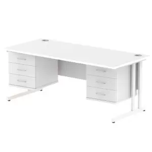 Image of Impulse 1800 Rectangle White Cant Leg Desk White 2 x 3 Drawer Fixed