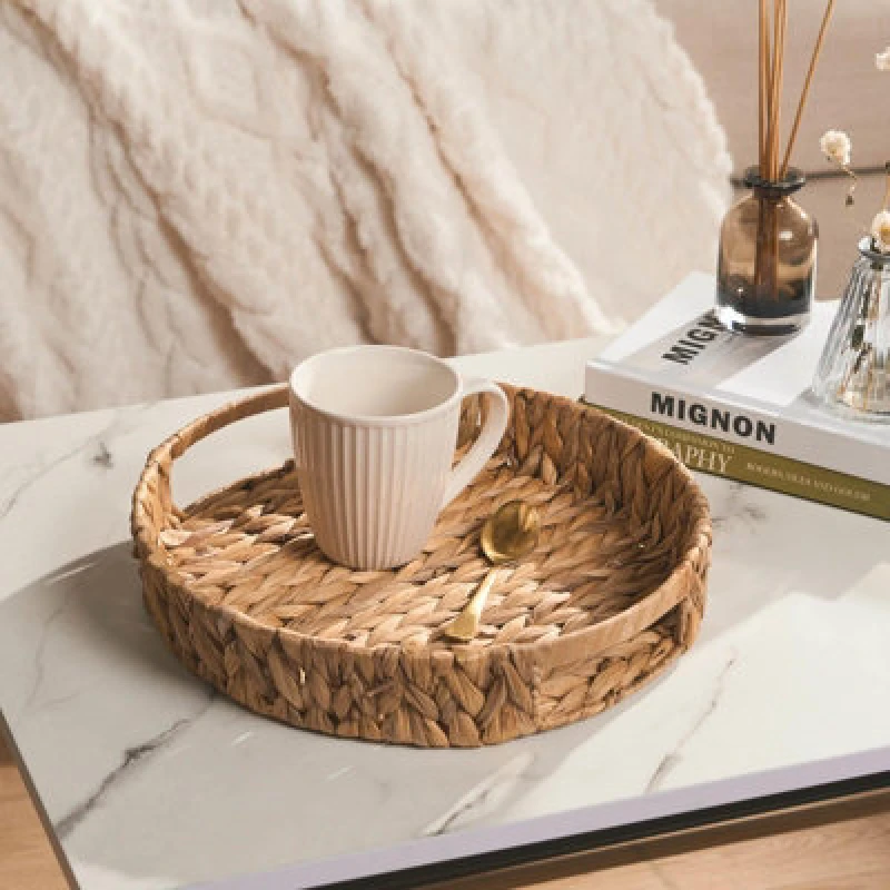 Image of OHS OHS Round Serving Tray Home Accessory Display Seagrass Decorative Organiser Bedroom in Natural Natural One Size Unisex 5027434215874
