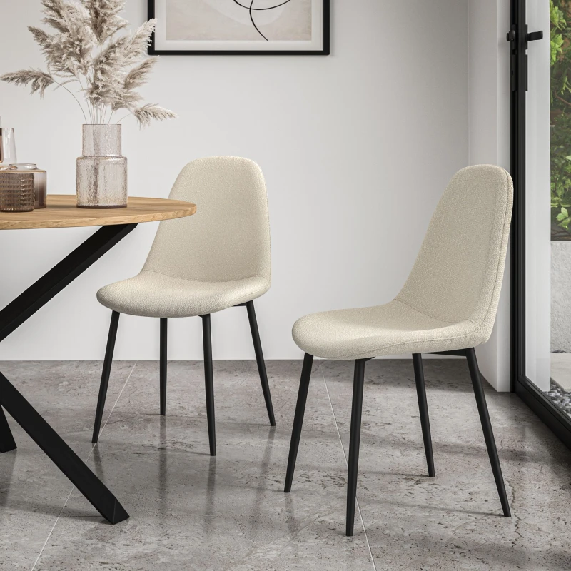 Image of More4Homes Set Of 4 Maya Boucle Dining Chair Modern Padded Seat Metal Legs Kitchen (Ivory White)