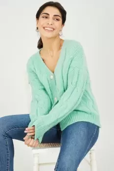 Image of Chunky Knit Cable Cardigan in Green