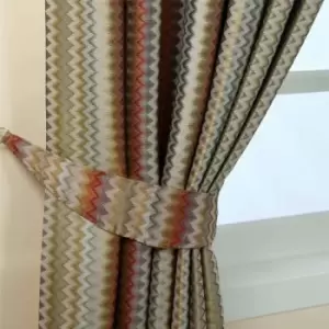 Image of HOMESCAPES Multi-Colour Zig Zag Jacquard Curtain Tie Back Pair - Multi-Colour
