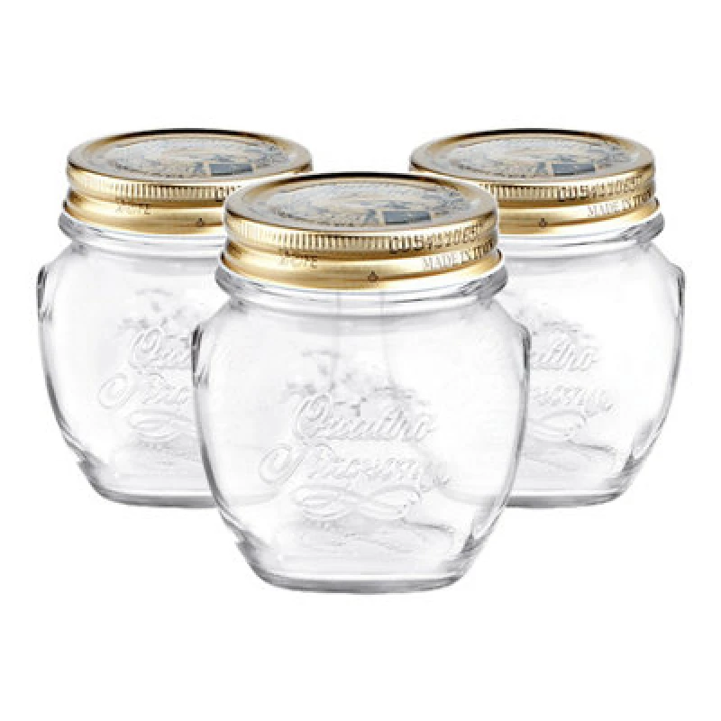 Image of Bormioli Rocco Quattro Stagioni Glass Storage Jars 300ml Pack of 3 Clear