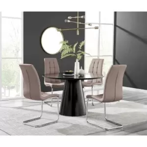 Image of Furniture Box Palma Black Semi Gloss Round Dining Table and 4 Cappuccino Murano Chairs