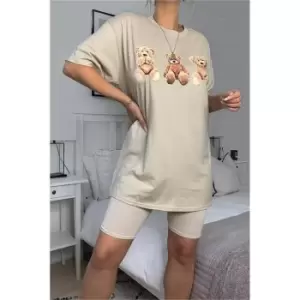 Image of I Saw It First Sand Teddy Trio Graphic Oversized T-Shirt - Brown