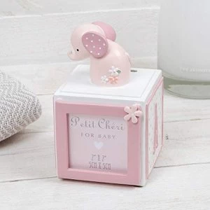 Image of Petit Cheri Elephant Letter Cube Money Box with Frame - Pink