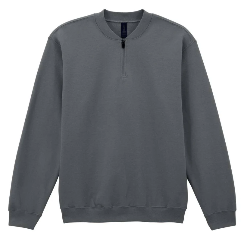 Image of Gildan Mens Softstyle Midweight Quarter Zip Sweatshirt in Charcoal Size: Small Charcoal Male S