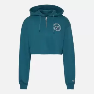 Image of Tommy Jeans Womens Super Crop Timeless Hoodie - Petrol - L