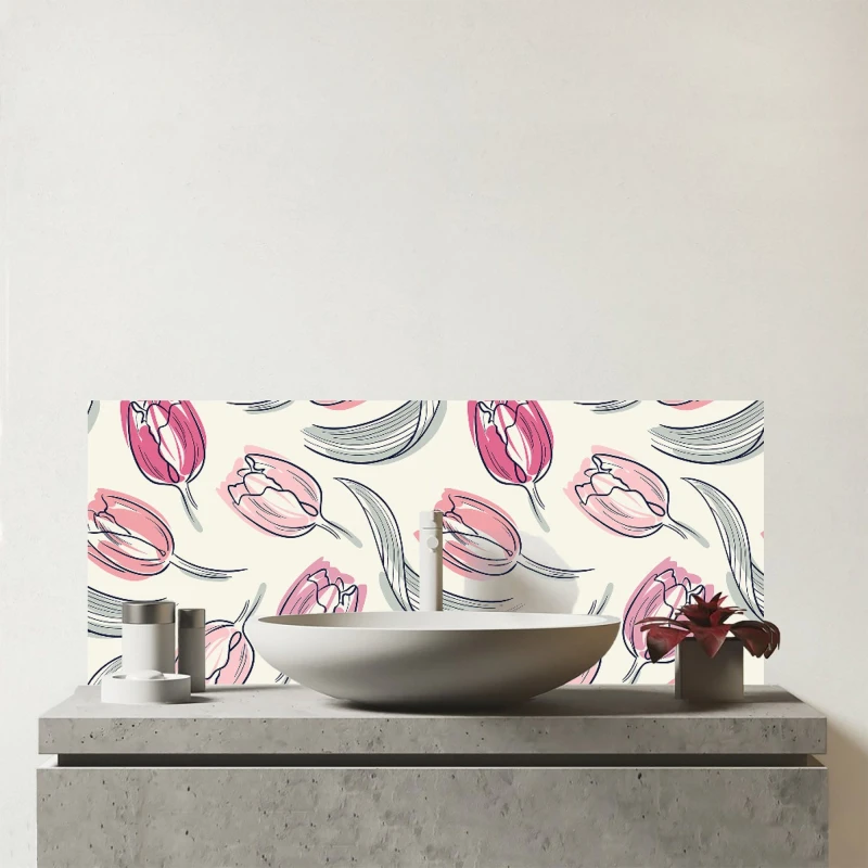 Image of Warren Reed - Designer Tulips Glass Bathroom Splashback in Pink Pink Unisex