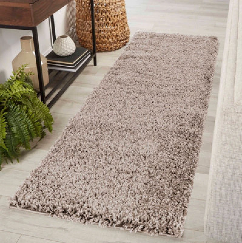 Image of Desire Rugs Plain Living Room Shaggy Area Rugs L.beige Runner 60X220 Cm