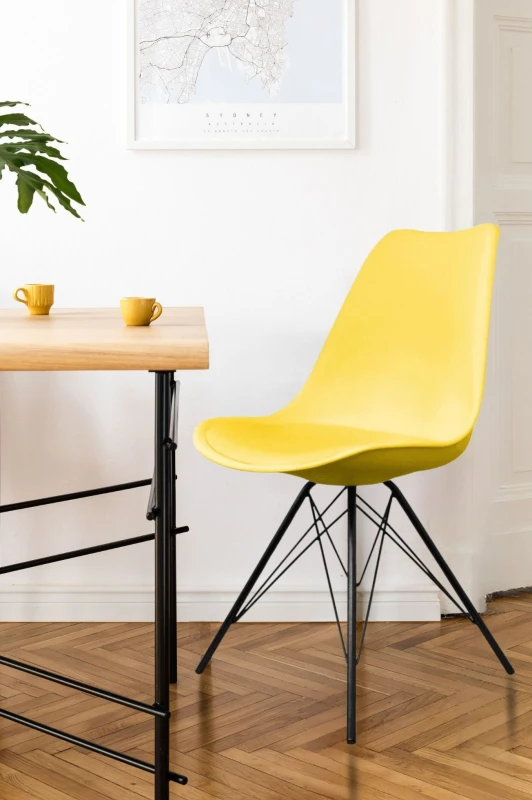 Image of Fusion Living Soho Plastic Dining Chair with Black Metal Legs Yellow