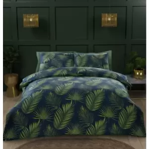 Image of Palma Leaves Duvet Cover Set Green Double Botanical Themed Bedding Palm Leaves - Green