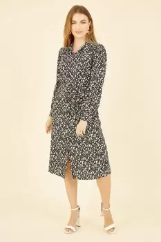 Image of Black Leopard Print Shirt Dress