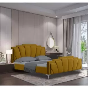 Image of Lanna Upholstered Beds - Plush Velvet, Single Size Frame, Mustard - Mustard