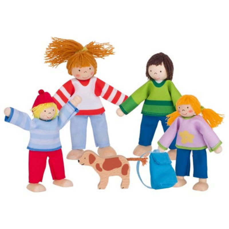 Image of Goki Flexible Wooden Puppets - Camping Family Figure Set