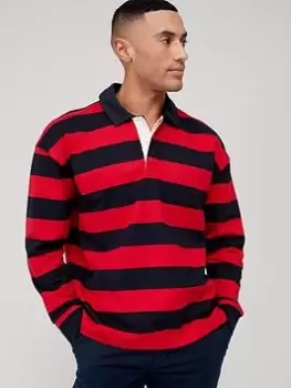 Image of Tommy Hilfiger Block Striped Rugby Shirt, Red, Size L, Men