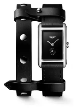 Image of LONGINES L52554592 DOLCEVITA X YVY Double Black Leather Watch