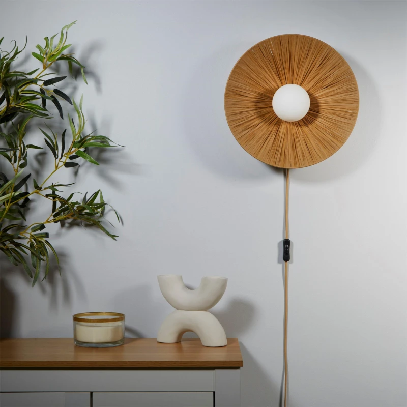 Image of Lighting Collection Raffia & Opal Wall Light Natural unisex One Size