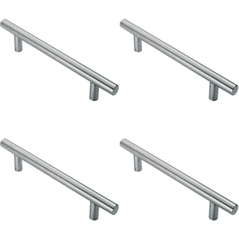 Image of Loops 4x 25mm Straight T Bar Pull Handle 300mm Fixing Centres Satin Stainless Steel Metallics unisex