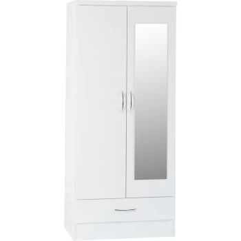 Image of Nevada 2 Door Mirrored Wardrobe White Gloss - Seconique