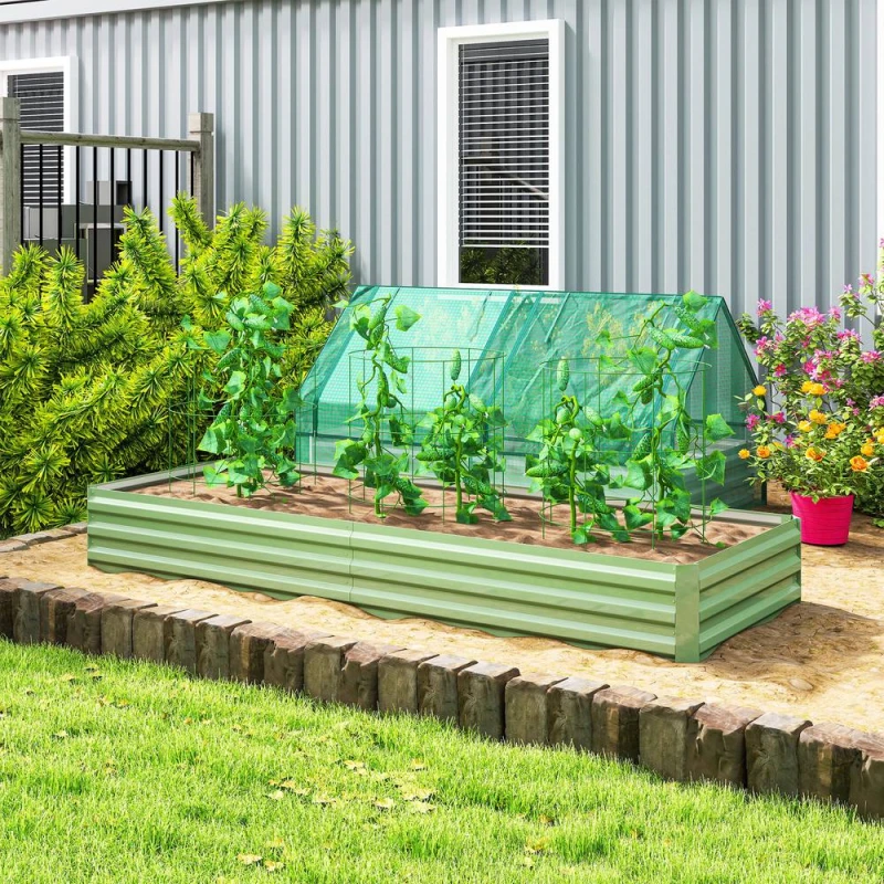 Image of OUTSUNNY Galvanised Raised Garden Bed Metal Planter Box, Light Green Light Green Unisex