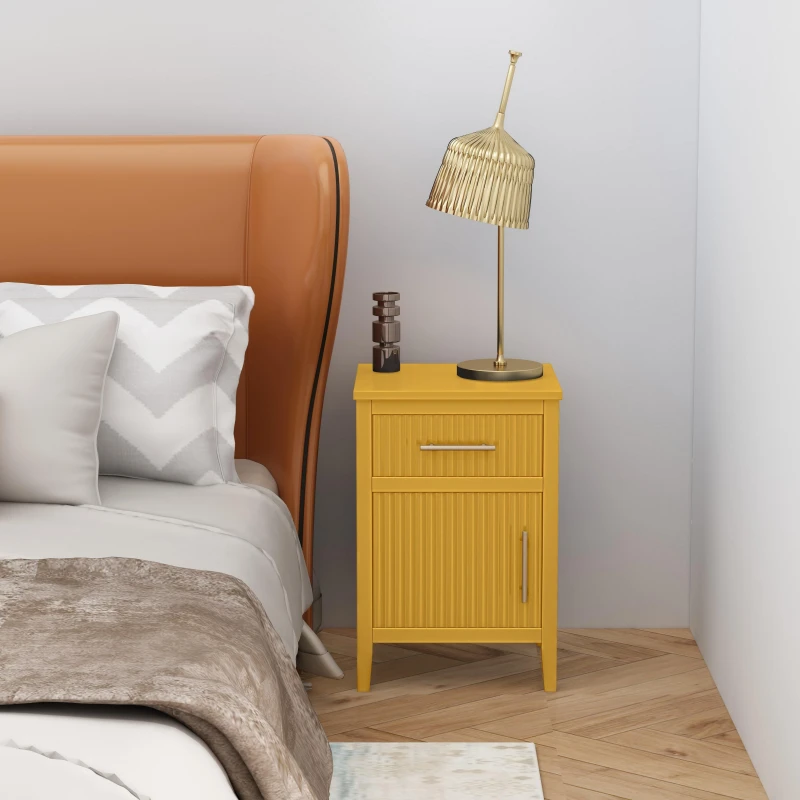 Image of Cabinet Bits Monti 1 Drawer 1 Door Bedside Table in Mustard Mustard Unisex