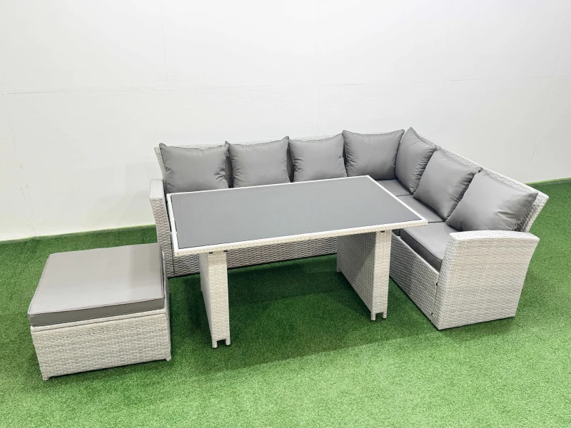 Image of Fimous Outdoor Garden Furniture Sets 7 Seater Wicker Rattan Corner Sofa Set in Light Grey Light Grey Unisex