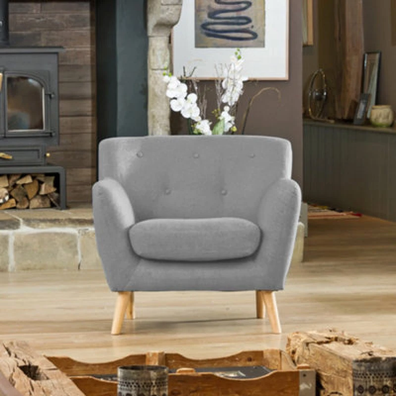 Image of Lynwood 86Cm Wide Light Grey Textured Fabric Scandi Arm Chair With Both Light And Dark Wooden Legs