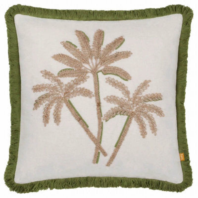 Image of Furn Furn Palm Embroidered Cushion in Green Size: 45cm x 45cm Green 45cm x 45cm Unisex 5025532852915