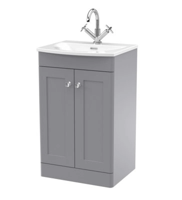 Image of NUIE Nuie - Classique Floor Standing 2-Door Vanity Unit with Curved Basin 500mm Wide - Satin Grey CLC223J