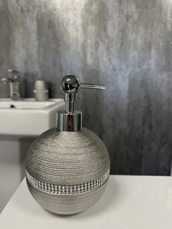 Image of Showerdrape Pzazz Silver Diamante Bathroom Sink Liquid Soap Dispenser