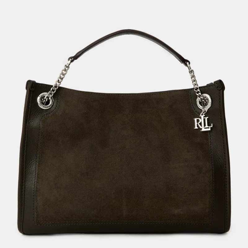 Image of Lauren Ralph Lauren Suede Handbag with Chain Shoulder Strap Dark Olive Women ONE SIZE