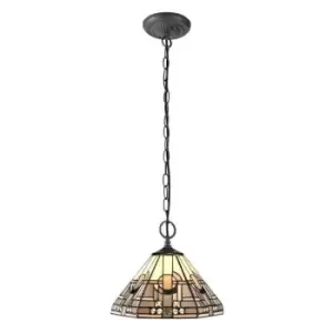 Image of 2 Light Downlighter Ceiling Pendant E27 With 30cm Tiffany Shade, White, Grey, Black, Clear Crystal, Aged Antique Brass - Luminosa Lighting