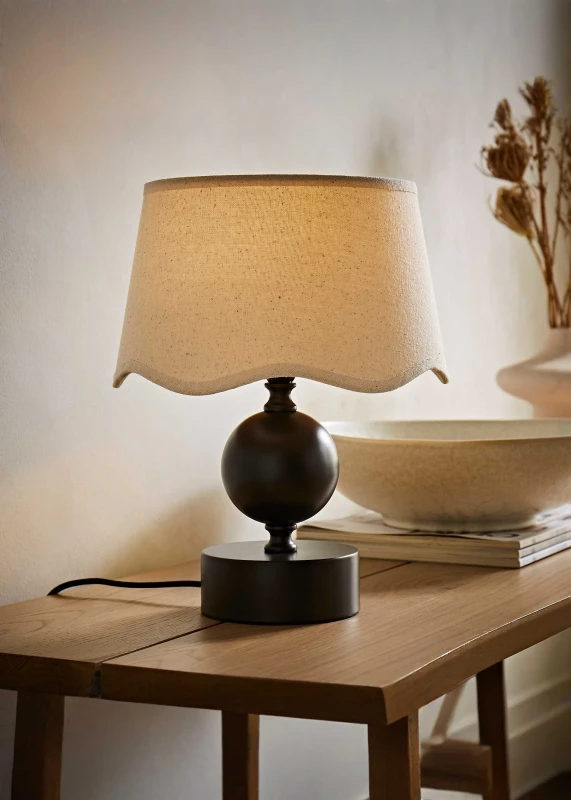 Image of ValueLights ValueLights Anthony Candlestick Table Lamp with Linen Scallop Lamp Shade in Brown Brown One Size Unisex 5059406067990