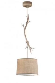 Image of Ceiling Pendant 35cm Round, 1 x E27 (Max 40W), Imitation Wood, Linen Shade