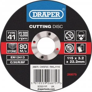 Image of Draper Flat Stone Cutting Disc 115mm 3.2mm 22mm